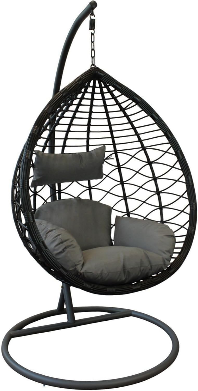milani home Sedie a dondolo, sedia sospesa da giardino in wicker e acciaio con cuscino, poltrona relax per terrazzo e veranda, nero