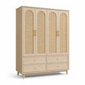 Armadio in Legno di Rovere e Rattan con Cassetti