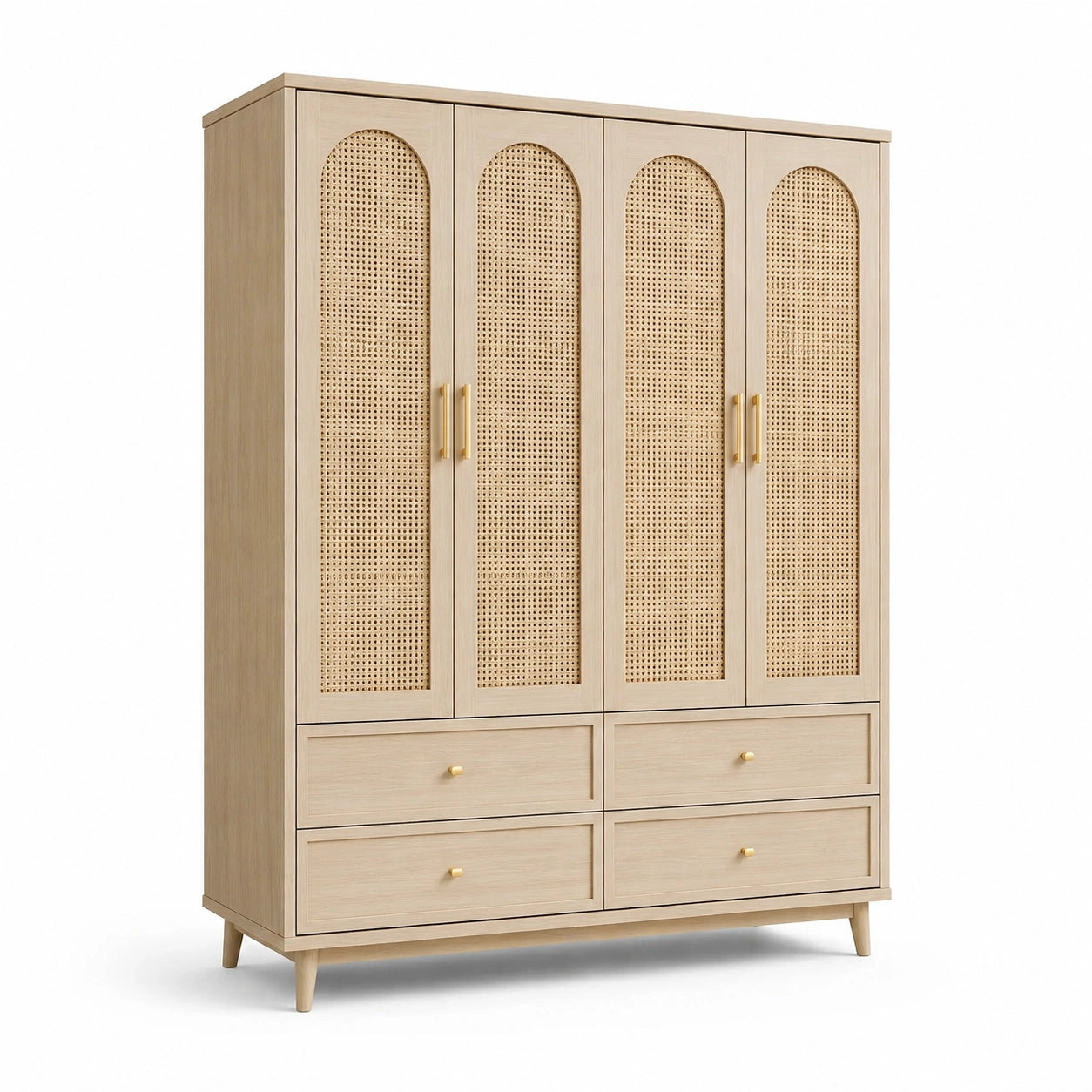 Armadio in Legno di Rovere e Rattan con Cassetti
