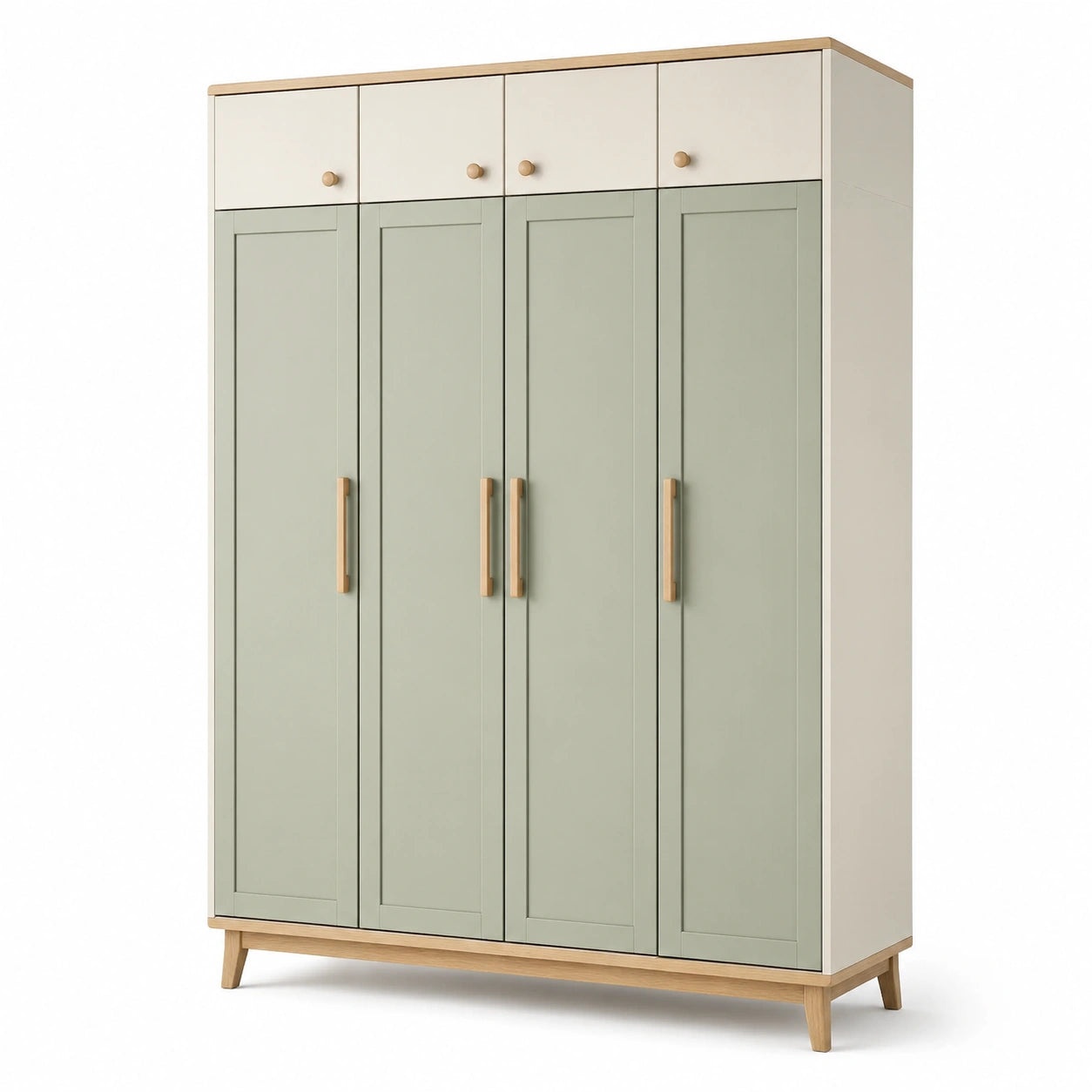 Armadio a quattro ante in legno MDF verde e crema