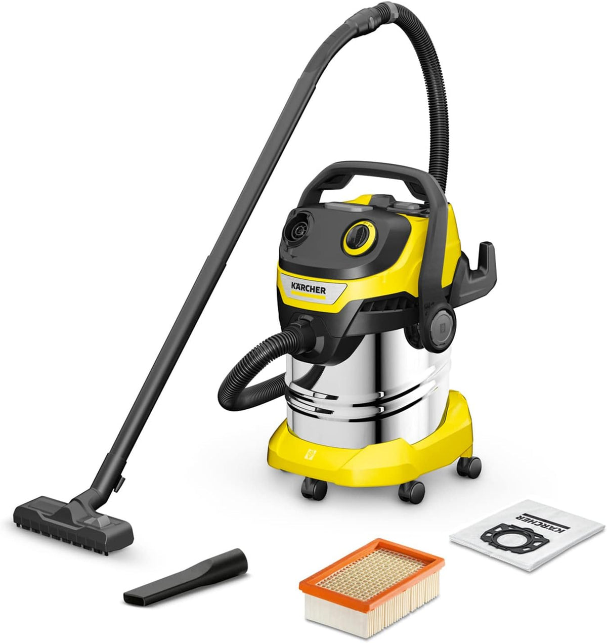 KÄRCHER V-25 Aspiratori solidi-liquidi per uso commerciale, filtro in vello, funzione soffiante, pulizia automatica filtro, 1200 W
