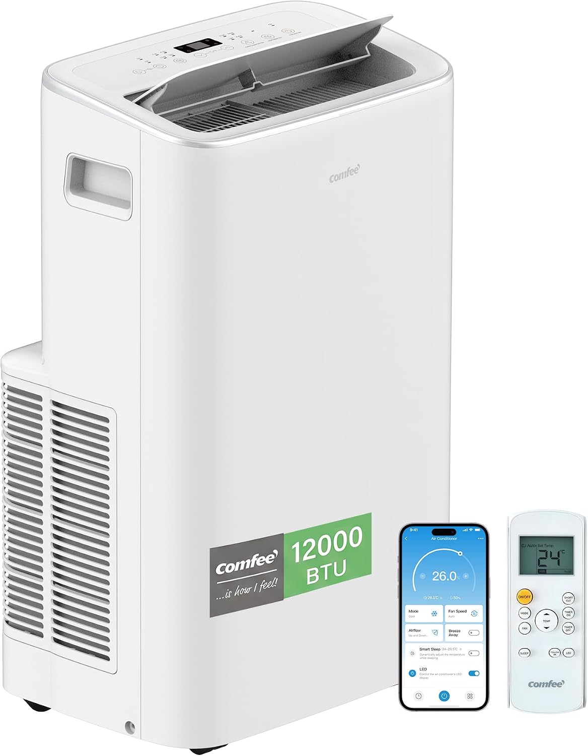 COMFEE' Condizionatore portatile, COMFEE 4-in-1, Potenza da 12000 BTU, ora, Raffrescamento, Ventilazione, Riscaldamento, Deumidificazione