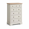 Cassettiera alta con 7 cassetti in legno e MDF bianco crema e rovere
