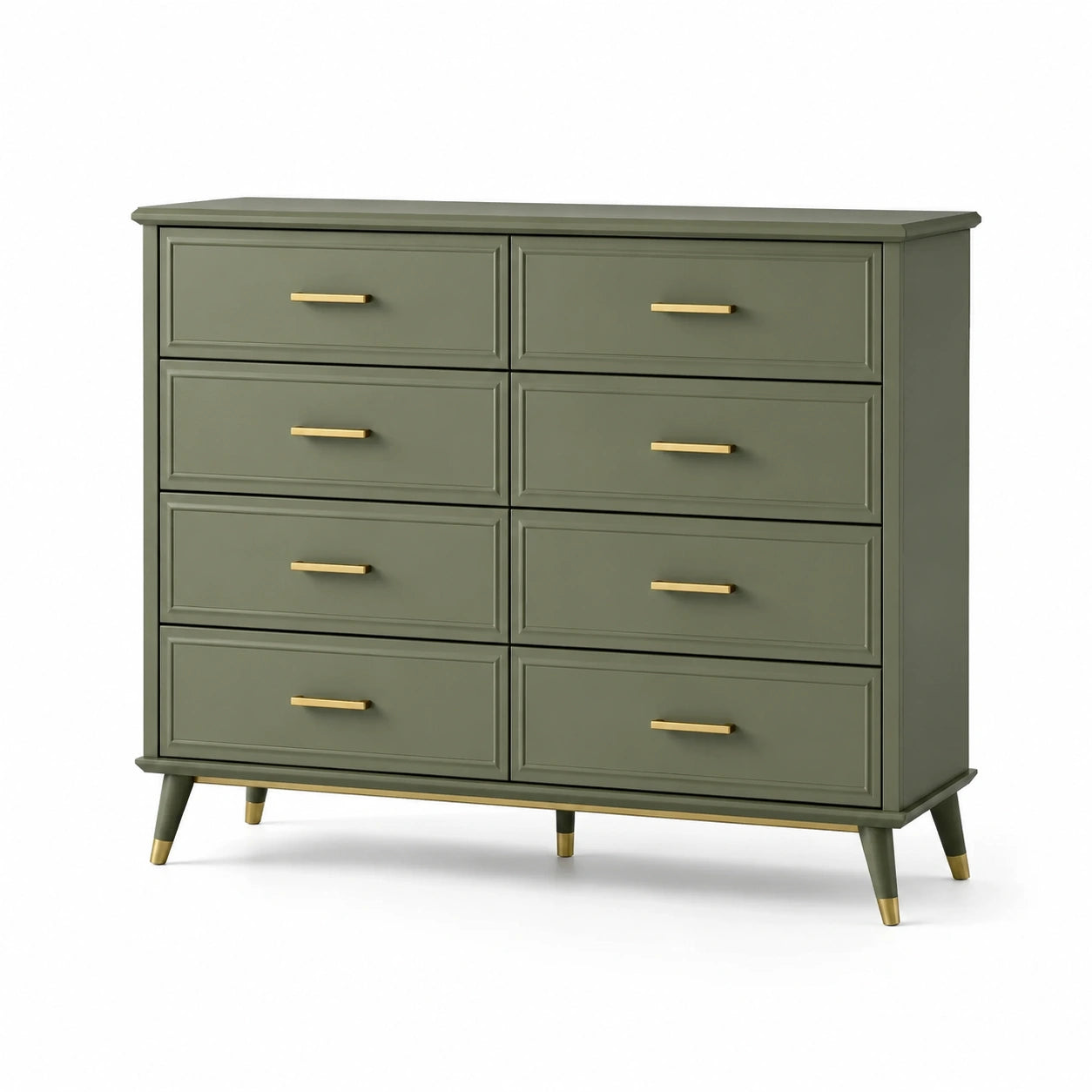 Cassettiera in legno con maniglie in metallo, colore verde