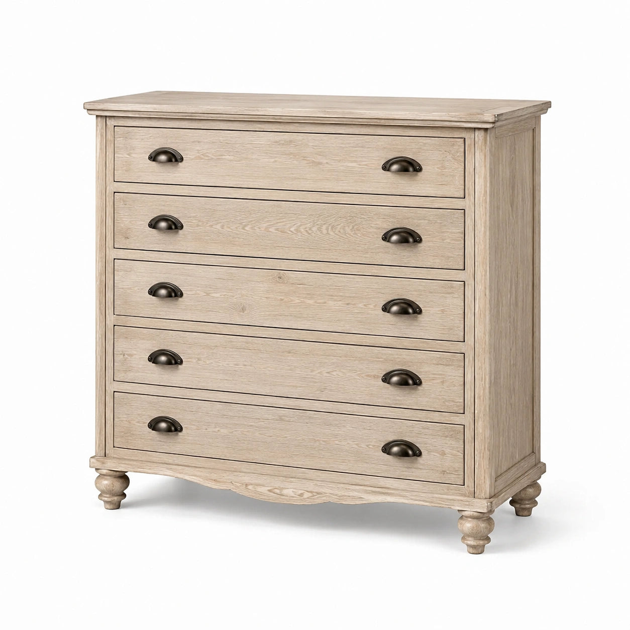Cassettiera in legno di rovere con 5 cassetti