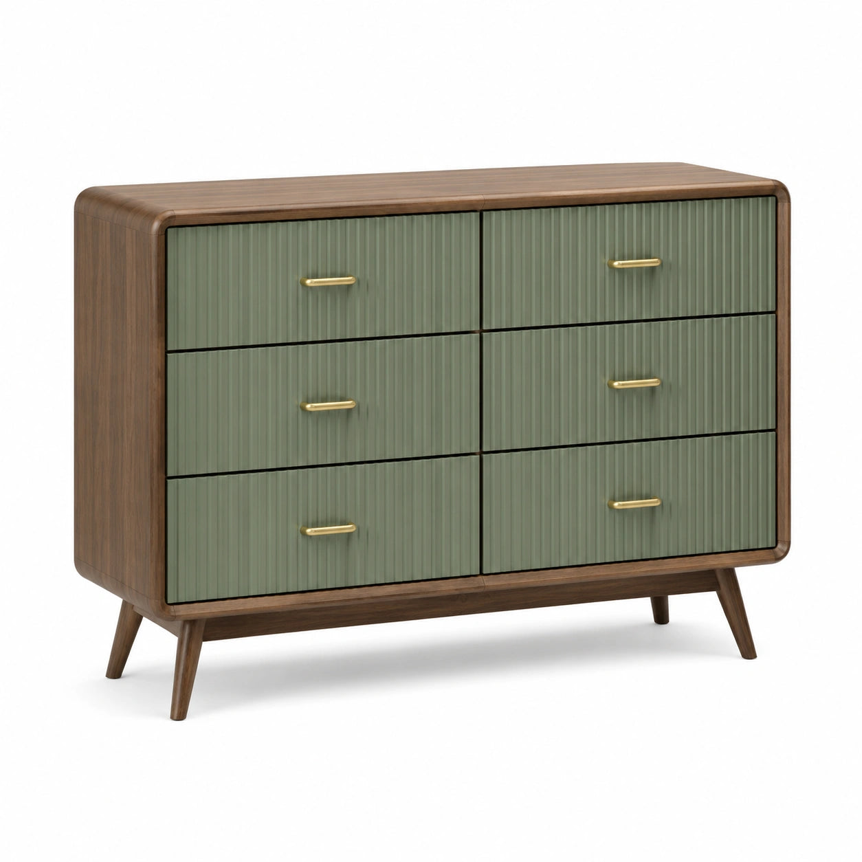 Cassettiera in Legno Noce con Sei Cassetti Frontali Verde