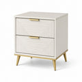 Comodino in MDF e metallo bianco e oro con due cassetti 45x35x60 cm