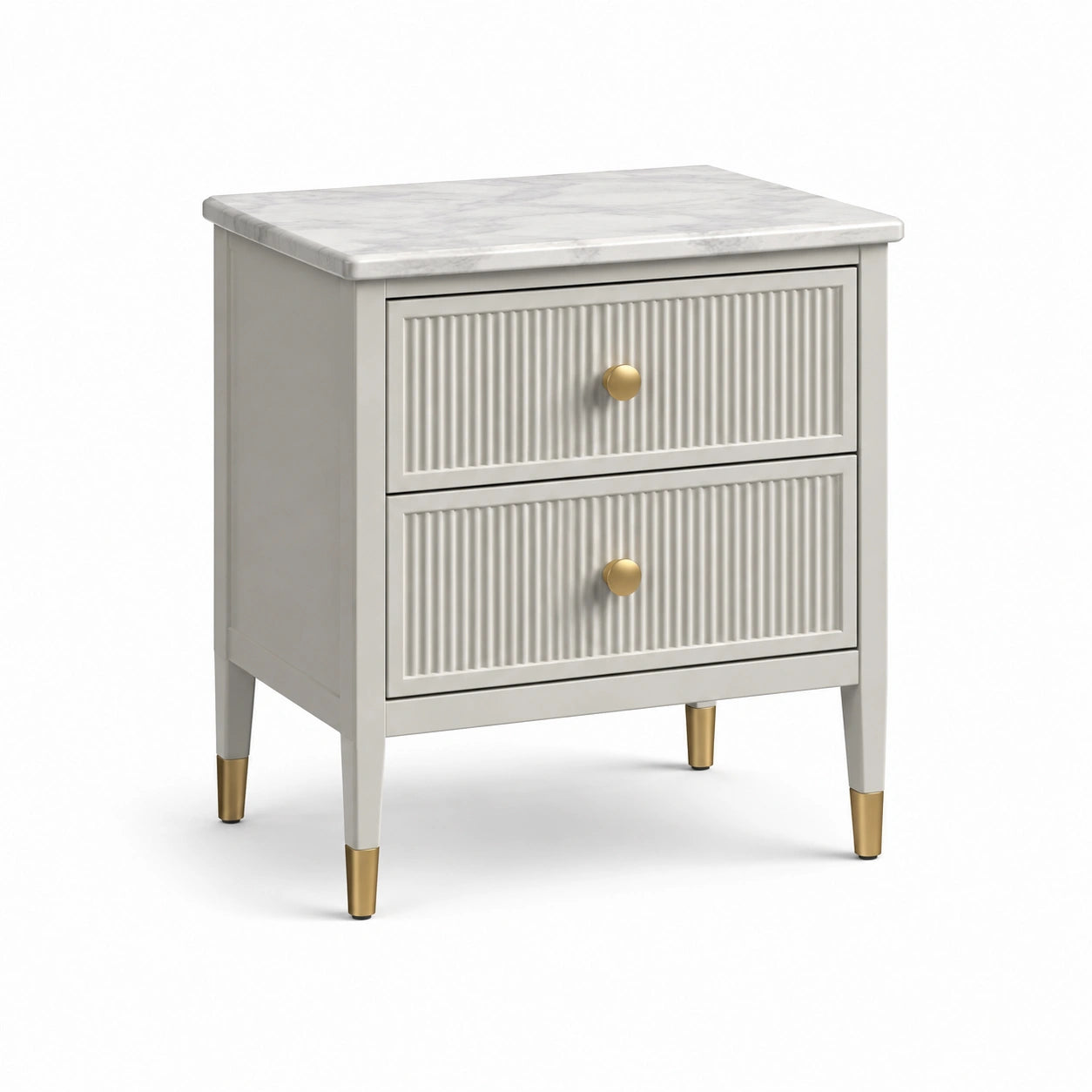 Comodino con 2 Cassetti in Legno MDF e Piano in Marmo di Carrara