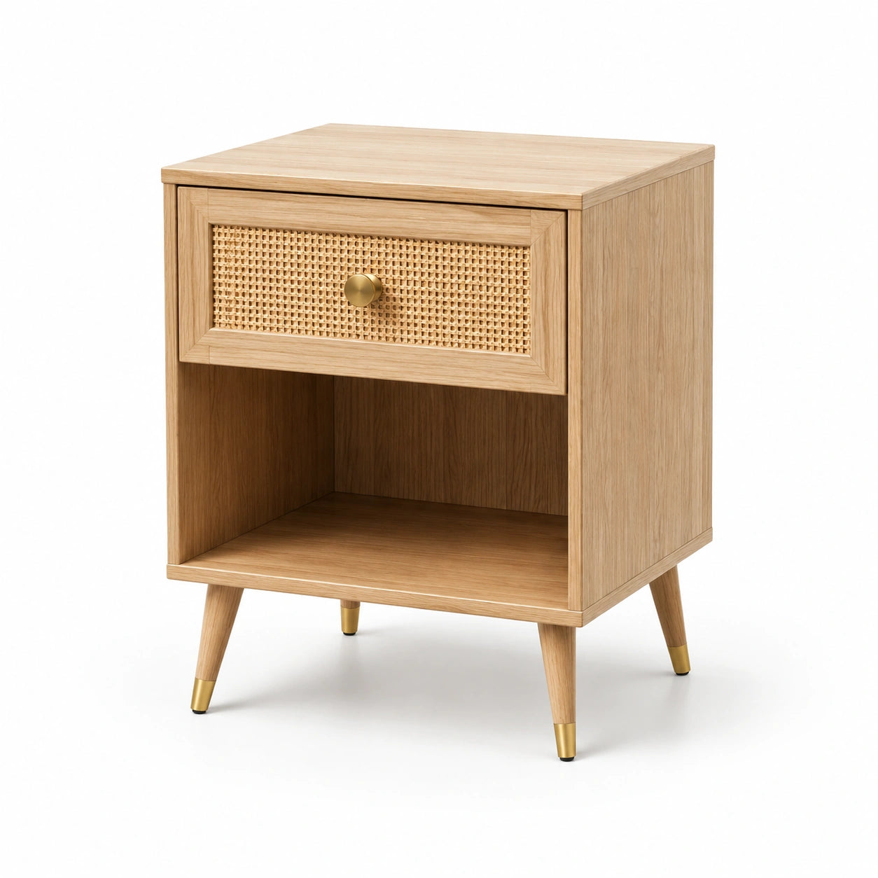Comodino in legno e rattan naturale