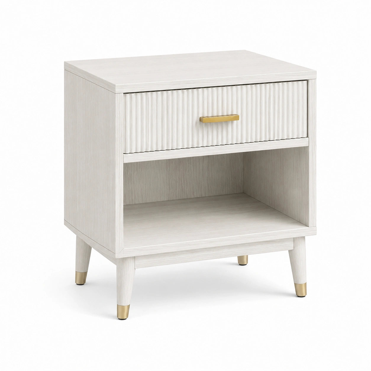 Comodino in Legno Bianco con Cassetto e Ripiano