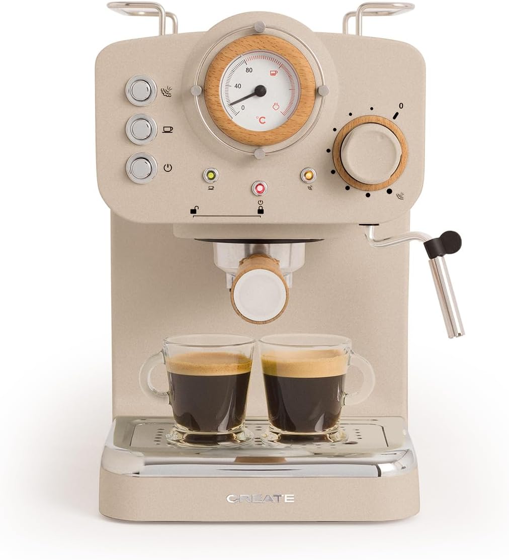 CREATE Macchina da caffè, THERA RETRO, braccio a doppia uscita, con vaporizzatore, 20 bar, serbatoio da 1,25 L, caffè macinato e cialde ESE 55 mm