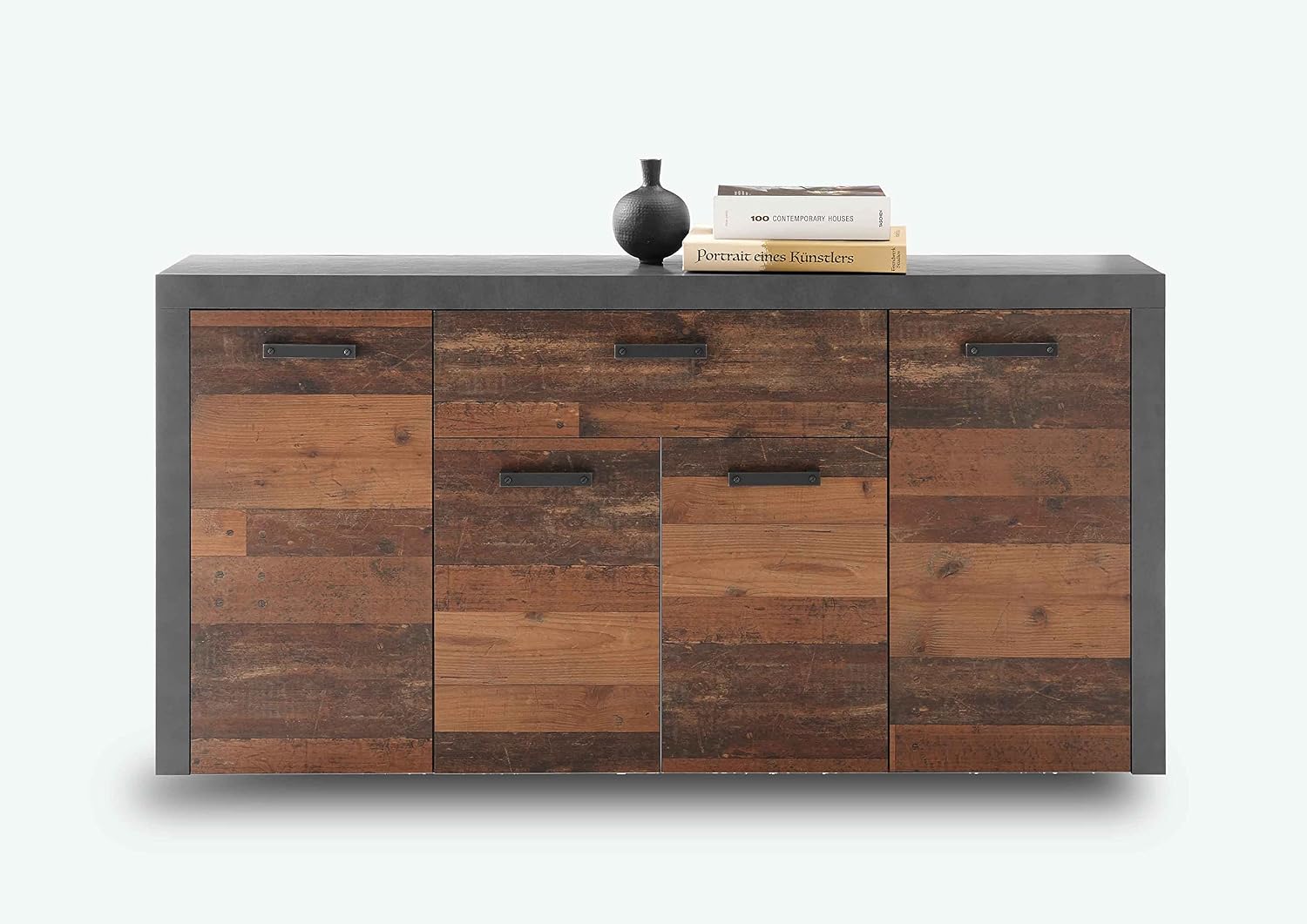Set soggiorno, AVANTI TRENDSTORE, old style scuro moderno e industriale per salotti LAP 180x93x38 cm. (Cassettiera)