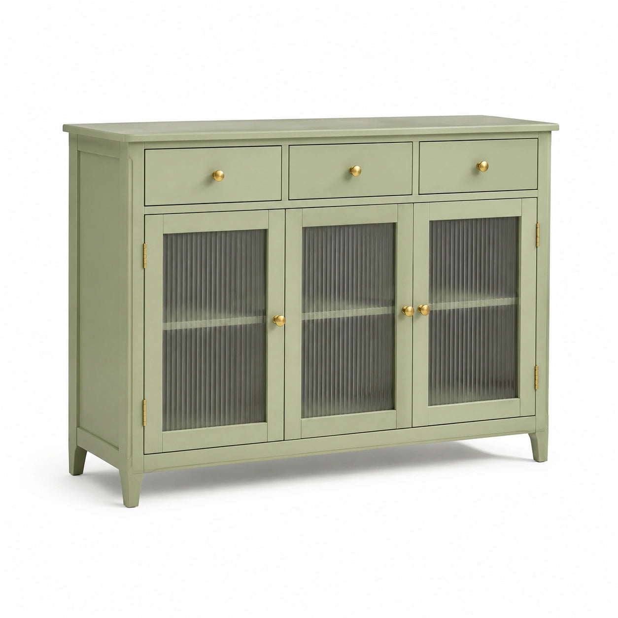 Credenza in legno verde con ante in vetro temperato
