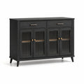 Credenza in legno nero e vetro temperato con ante e cassetti 120x40x90 cm