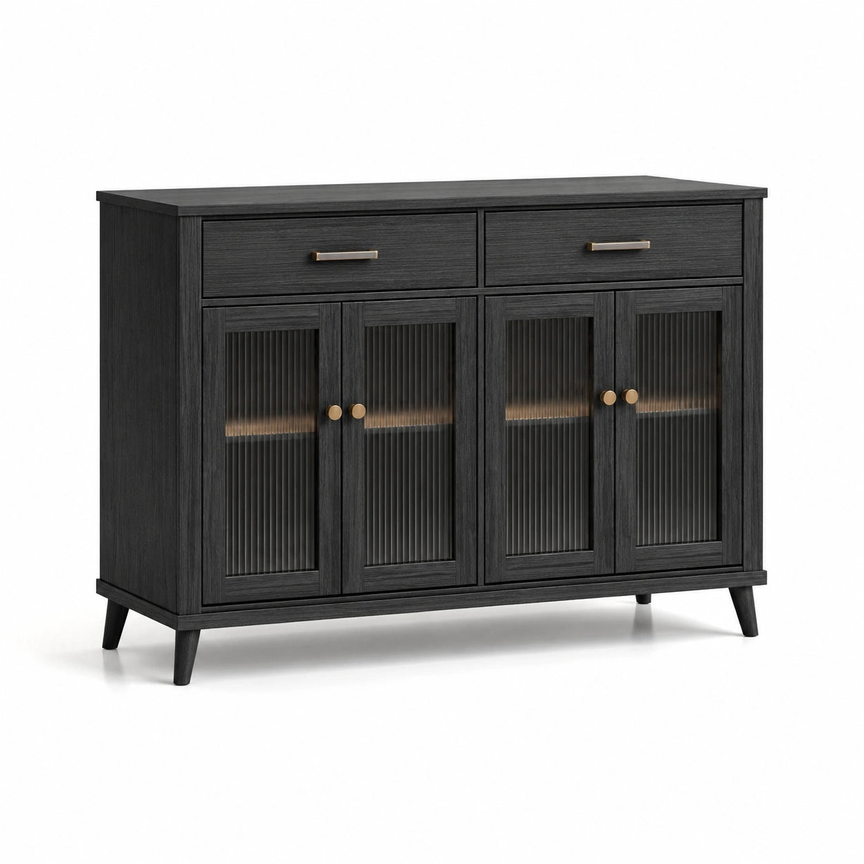 Credenza in legno nero e vetro temperato con ante e cassetti 120x40x90 cm