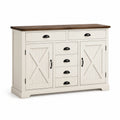 Credenza in legno con 5 cassetti e 2 ante, bianco crema e marrone