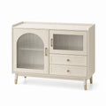 Credenza in legno con ante in vetro temperato rigato e cassetti