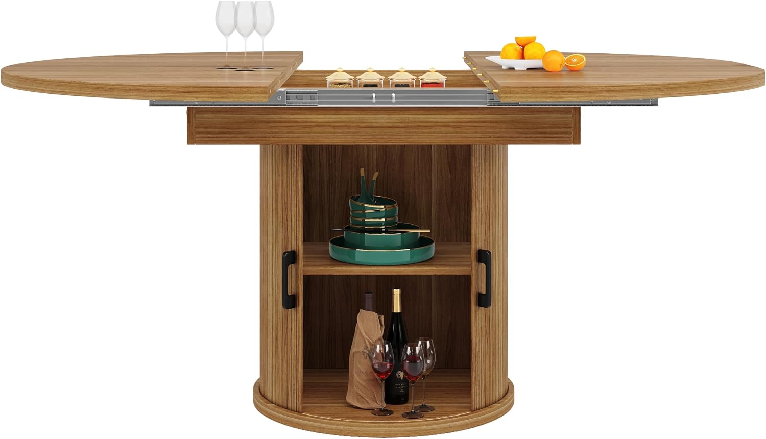 MUZHIXIANG Tavoli da sala da pranzo, tavolo da cucina per 4-6 persone, tavolo rotondo salvaspazio con piano estraibile per soggiorno