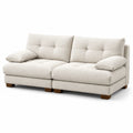 Divano modulare a due posti in tessuto beige con gambe in legno