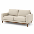 Divano due posti in tessuto beige con base in legno