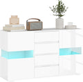 Credenza, Mobile da Salotto con 4 Cassetti e 2 Armadietti, 120x34x70 cm, Moderna con Luce LED Regolabile con Telecomando, Bianco, HOMCOM