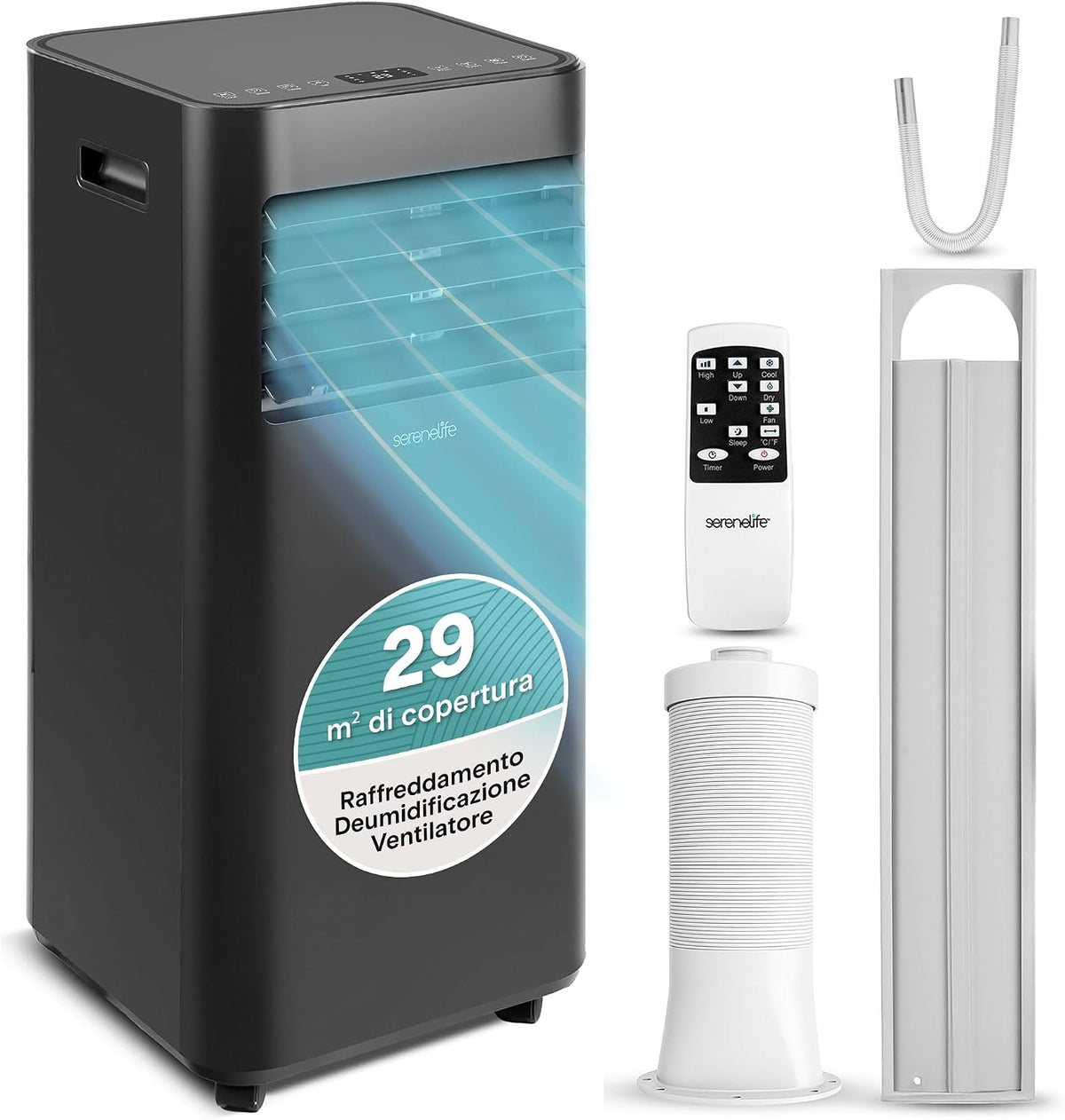 Condizionatore portatile, Nero, Pinguino Condizionatore 7000 BTU 2,05 kW, Climatizzatore Portatile, Compatto con Raffreddamento, SereneLife