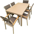 Set di mobili, 200x90 cm) + 6 sedie impilabili con braccioli, Top di Gamma, Tortora in Alluminio 1 Tavolo Estensibile (140, Set Grigio, XONE