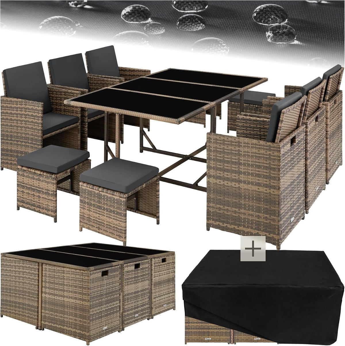 tectake Set mobili da giardino, 4 Sgabelli, Arredamento Giardino Elegante, 6 Sedie da Esterno, Ideale per Balcone, Giardino e Terrazzo - Naturale