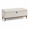Panca contenitore in legno e tessuto beige con coperchio imbottito