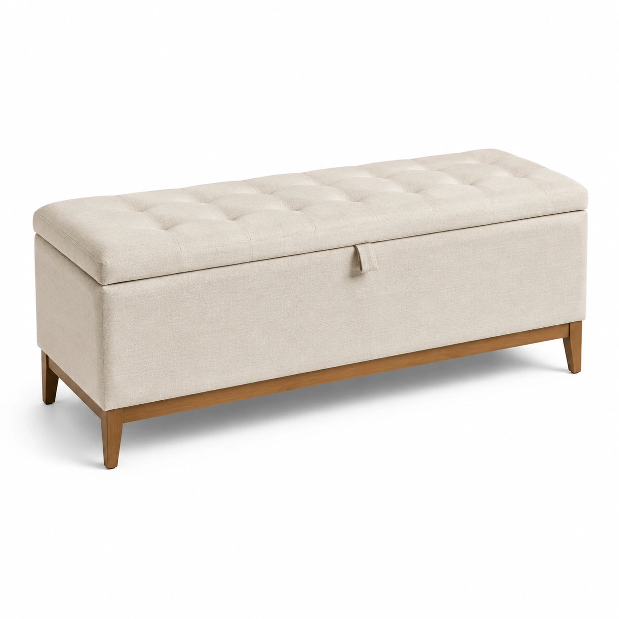 Panca contenitore in legno e tessuto beige 140x40x45 cm