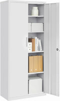 SONGMICS OMC015G01 Credenza, Armadietto Garage a 5 Ripiani con 2 Ante, 40 x 80 x 180 cm, 1 Serratura, Armadio Ufficio, Armadio Metallo, Grigio Opaco