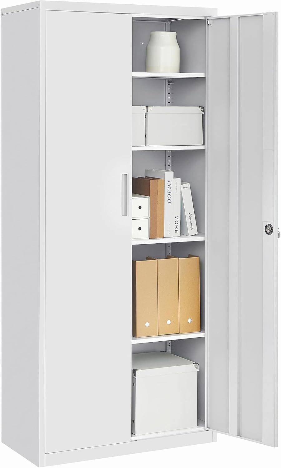 SONGMICS OMC015G01 Credenza, Armadietto Garage a 5 Ripiani con 2 Ante, 40 x 80 x 180 cm, 1 Serratura, Armadio Ufficio, Armadio Metallo, Grigio Opaco