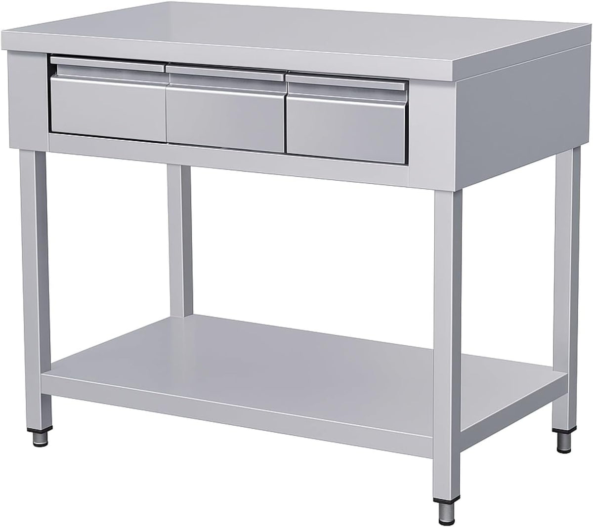 Ristoattrezzature Tavoli da sala da pranzo, Tavolo in acciaio inox su gambe con 3 cassetti e piano di fondo 150x60x85h cm - Uso professionale