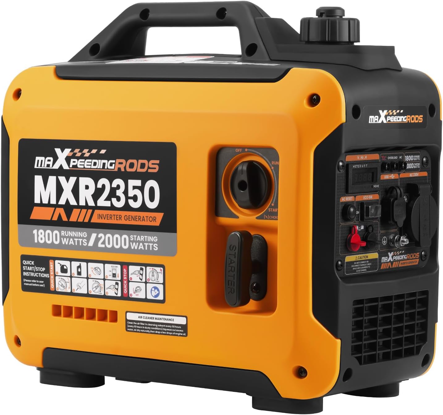 maXpeedingrods MXR2350 Generatore, di Corrente Inverter, di Corrente a Benzina, Display Gigitale, Compatto e Leggero, Viaggio RV, 2000 W, 4 Tempi