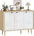 HOMCOM Credenza, Cucina con 3 Ante, Mobile Cucina Moderno con Ripiano Regolabile e Piedi in Legno, Buffet per Soggiorno, Bianco Lucido e Rovere