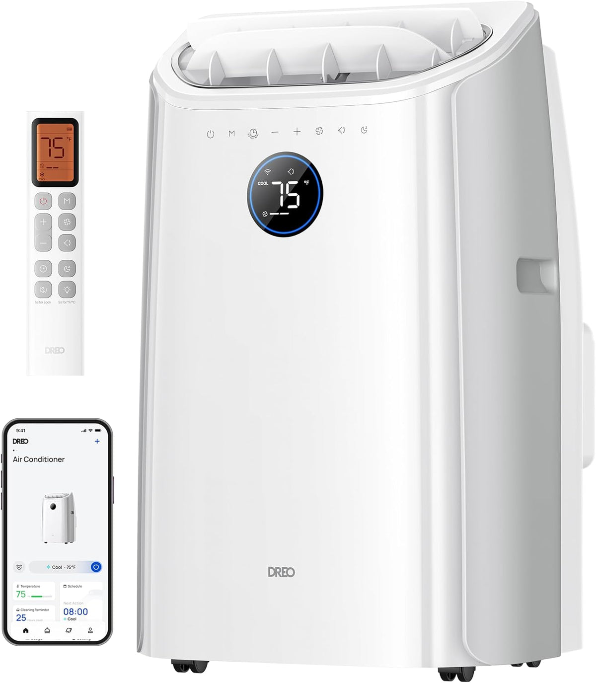 DREO AC515S Condizionatore portatile, Silenzioso, Controllo Tramite Applicazione, voce, con Ventola e Deumidificatore, Timer 24 ore