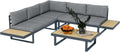 Set mobili da giardino, Set da Giardino 4 Pezzi in Alluminio e Poliestere, Grigio Scuro e Teak, Outsunny