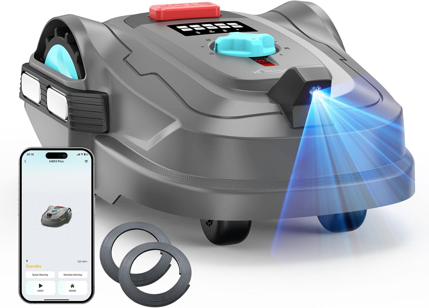 YARDCARE Robot tagliaerba, Robot Tosaerba, Modalità di Taglio a U, App, Posizionamento GPS + 3D Visione, 800 m2, Rilevamento di 150 Ostacoli