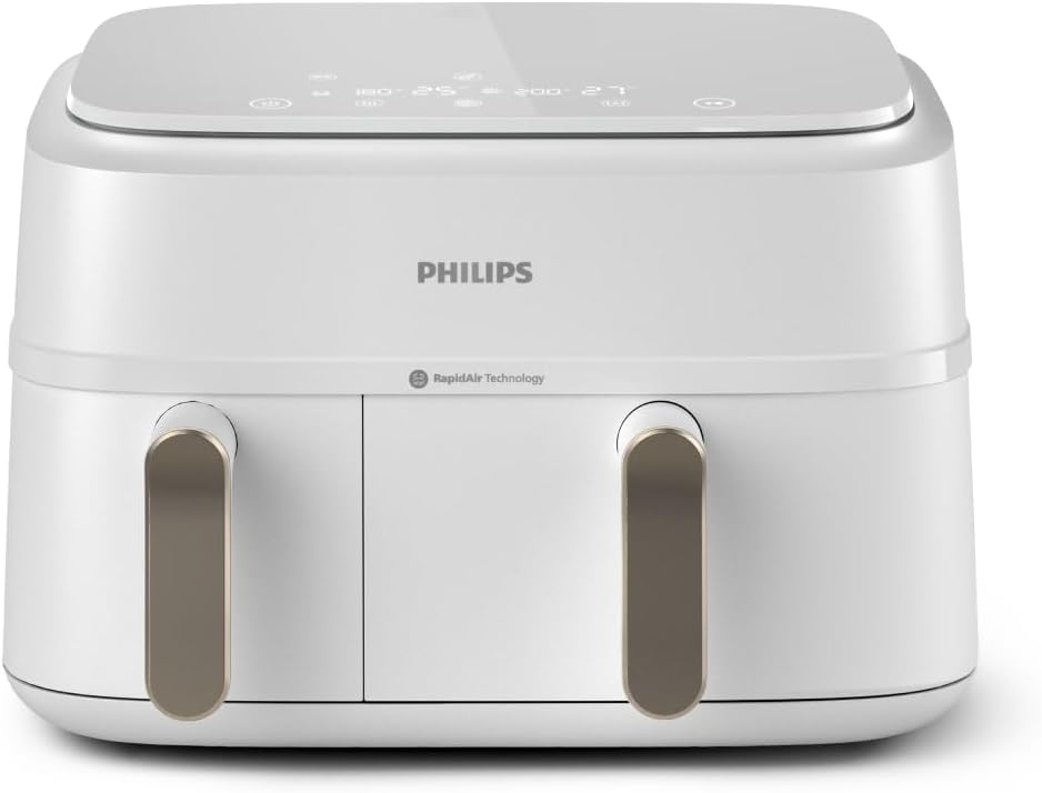 Friggitrice ad aria, con Doppio Cestello 9 L, design a 2 cestelli con doppia resistenza e termostati separati (, 10), PHILIPS NA353