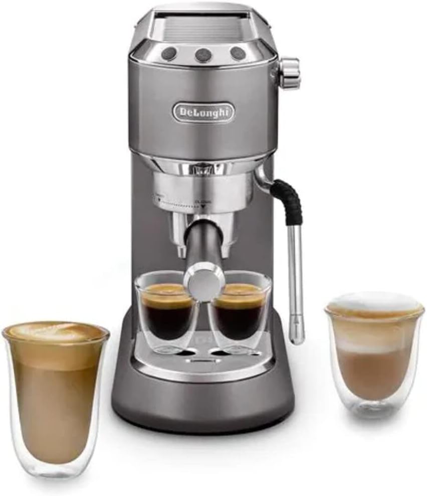 De'Longhi EC885 Macchina da caffè, Dedica Arte.M, Macchina Caffè a Pompa Tradizionale Barista, Macchina Manuale con Montalatte My LatteArt, Metallo