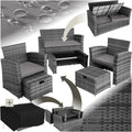 tectake Set di mobili, ® Salottino in Rattan Modena, Divano, Poltrone, Morbidi Cuscini, Tavolino Salotto con Piano in Vetro, Telaio in Acciaio