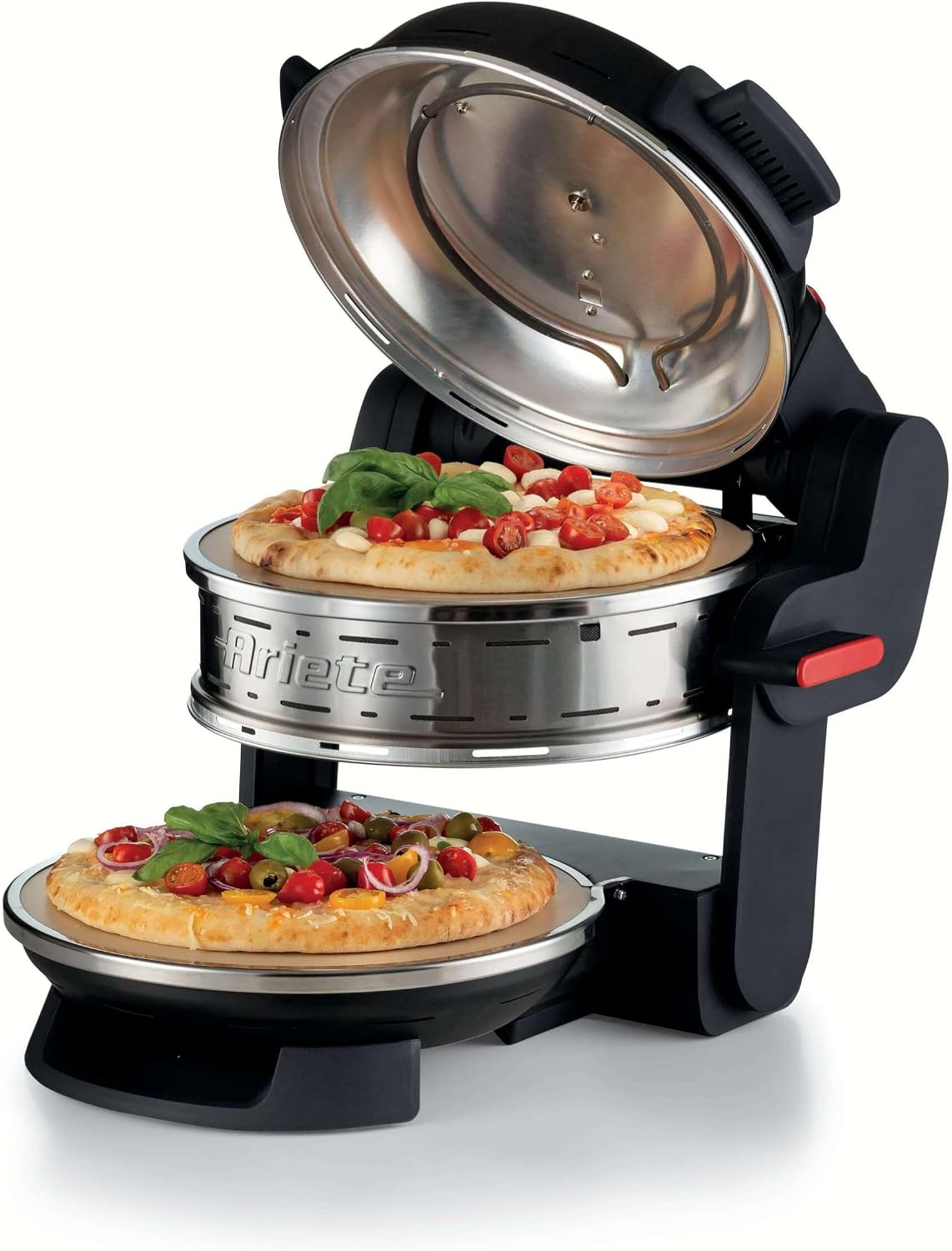 Ariete Fornetti elettrici per pizza, Forno Pizza Doppio 927, 2 Piastre Refrattarie Antiaderenti, Forno per Pizza con 5 Livelli di Cottura, Nero