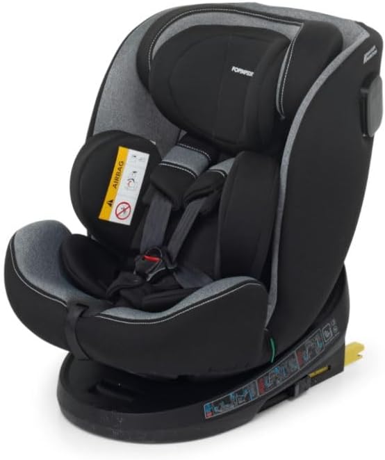 Foppapedretti R129 Seggiolini auto, Seduta Girevole a 360°, 0-12 anni, conforme ECE, Fissaggio Isofix e TopTether, Safe Body Protection, Carbon