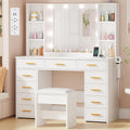 Toelette, 110 cm Toeletta da Trucco con Specchio Luci e Presa, Luminosità Regolabile, ANWBROAD BDT86W