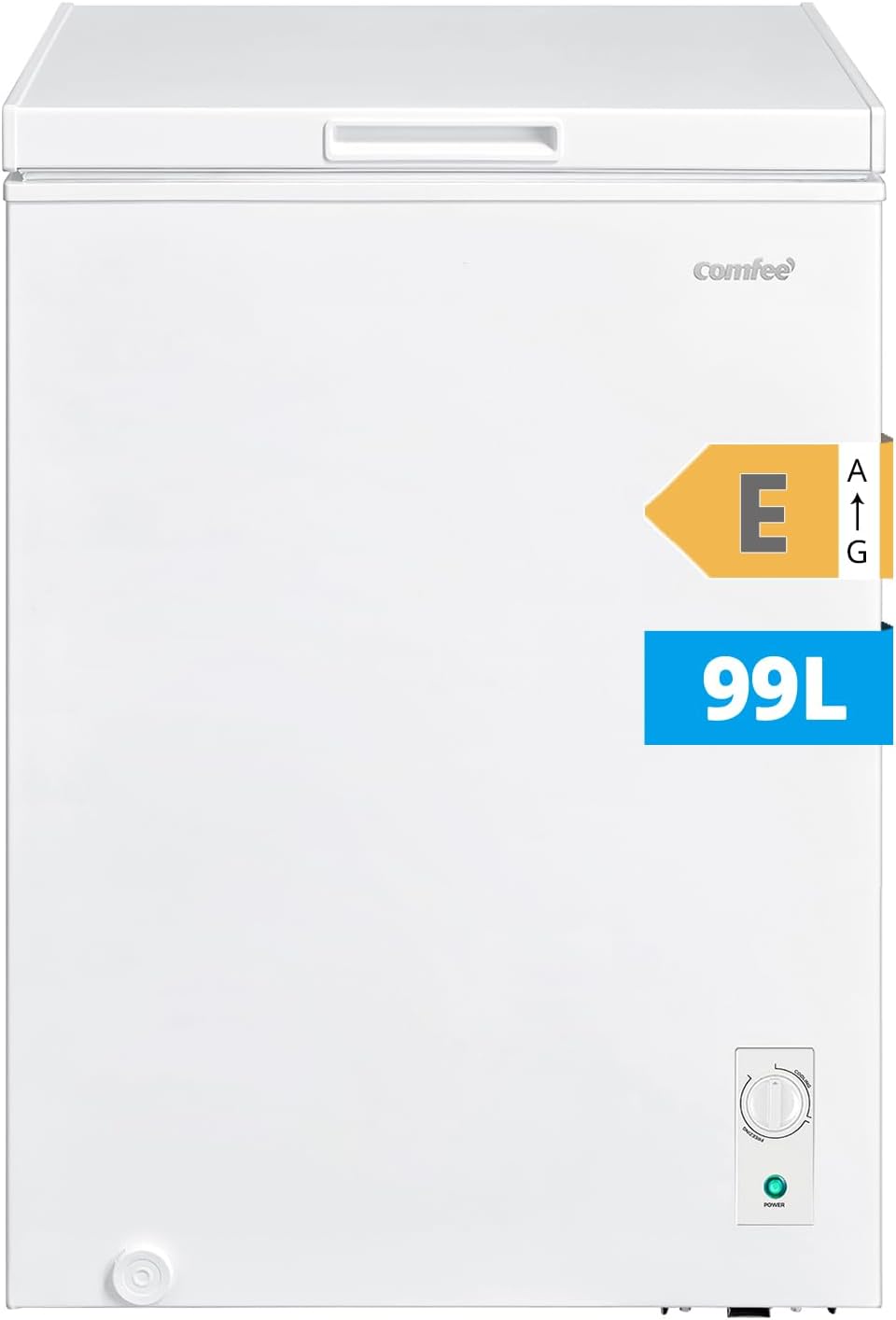 Congelatore a pozzetto, bianco, adatto per garage, classificazione a 4 stelle, convertibile in congelatore, frigorifero, inverter, COMFEE' RCC102WH2EU