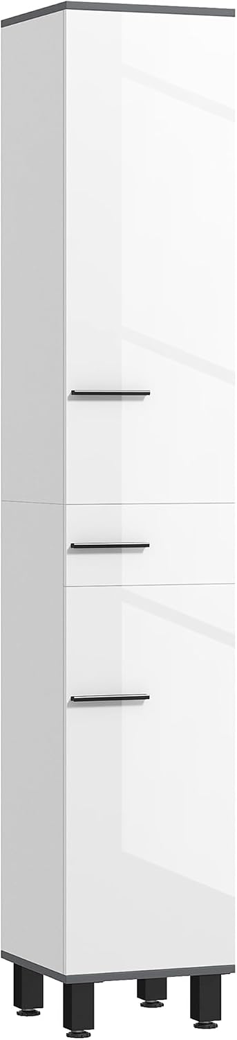 Mobili a colonna, 2 Armadietti, Mobile Bagno Salvaspazio Alto con 2 Ante e Ripiani Regolabili, Colonna Bagno Moderna con Cassetto, HOMCOM