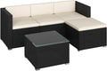Yaheetech Set mobili da giardino, Beige, 2 Divani Angolari, Divano Poggiapiedi con Cuscini e Tavolo Laterale per Patio Balcone e Terrazza Nero