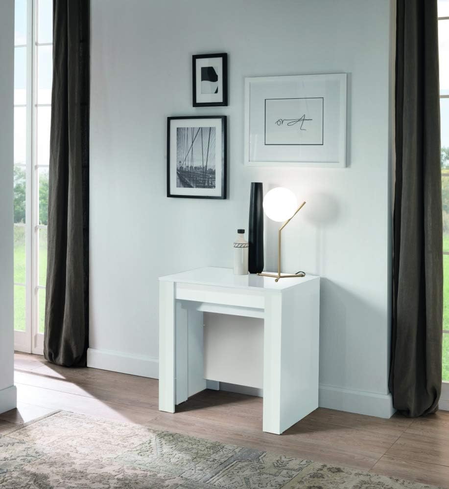 Console e tavoli da divano, Multiuso per cucina, sala da pranzo, soggiorno, zona living (Bianco laccato lucido), Am Group Home