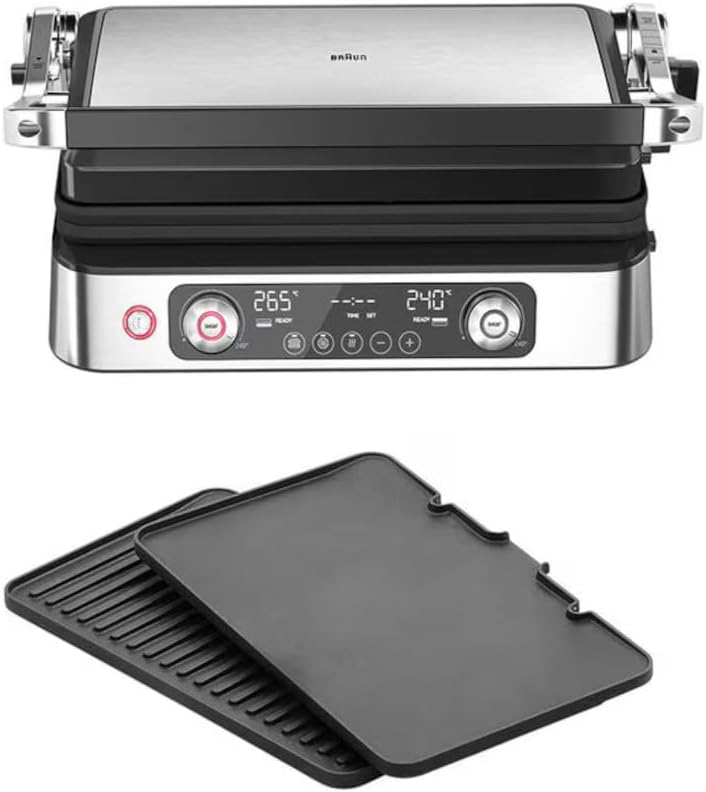 Bistecchiere, Nero, MultiGrill 9 Pro CG 9140, Griglia Elettrica con 2 Termostati Indipendenti, 3 Posizioni di Cottura, 2200 W, Braun
