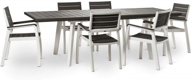 Keter Set da pranzo, 240 con 6 Poltrone colore Bianco, Grigio, Set da Giardino Tavolo allungabile 160